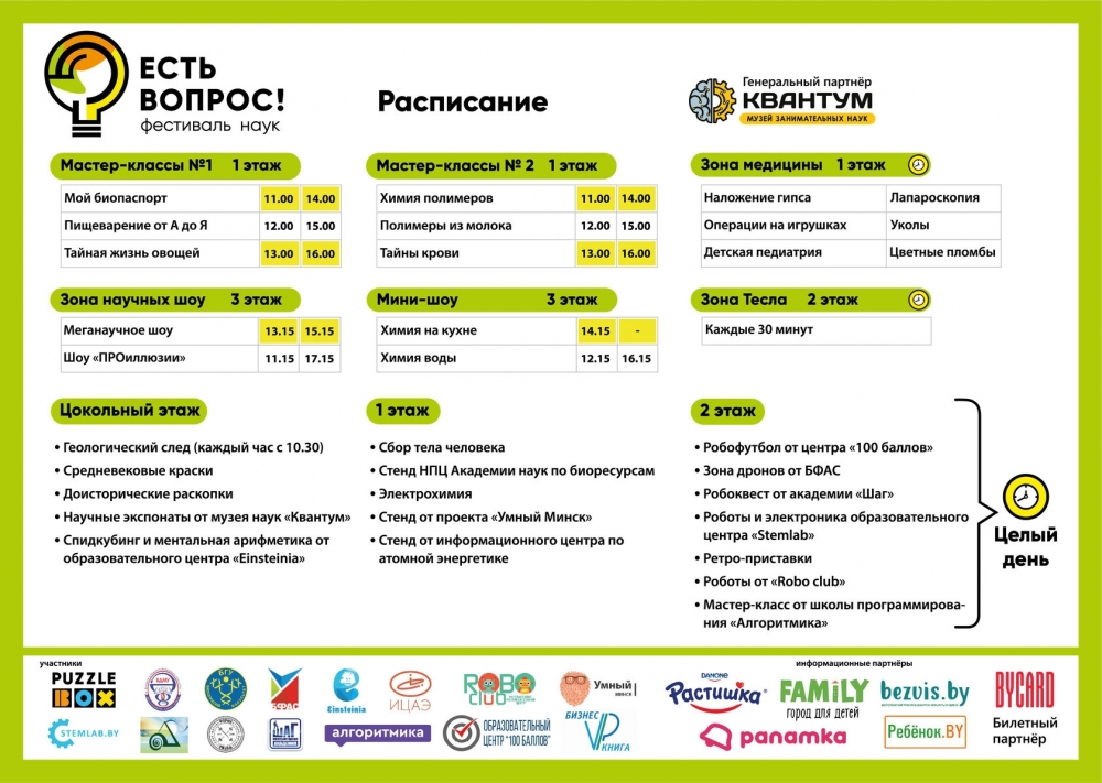 Семейный фестиваль наук «Есть вопрос!». Расписание фестиваля